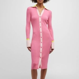 Alice + Olivia Pink Long Sleeve Dress with Yellow and Blue Trim